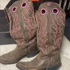 Tony Lama Brown and Pink Heeled Boots